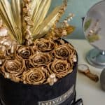 THE GOLDEN PALM ROSE BOX – METALLIC GOLD ETERNITY REAL PRESERVED ROSES