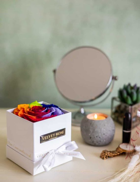 RAINBOW – THE BONITA SOLO ROSE BOX – EXTRA LARGE ETERNITY REAL PRESERVED ROSES