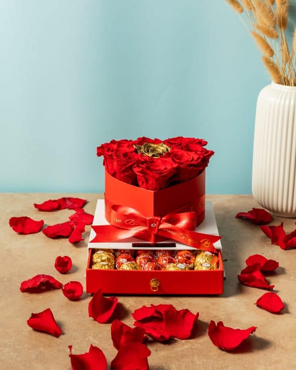 Valentines Day Roses & Chocolate Box - Real Preserved Roses That Last Up To 3 Years With Luxury Chocolates