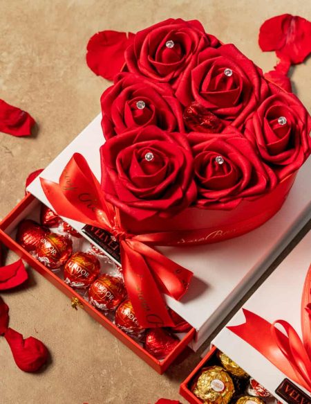 Valentines Day Roses & Chocolate Box - Artificial Roses With Luxury Chocolates
